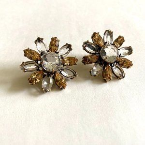 Vintage Large Floral Statement Stud Earrings with Transparent and Amber Petals